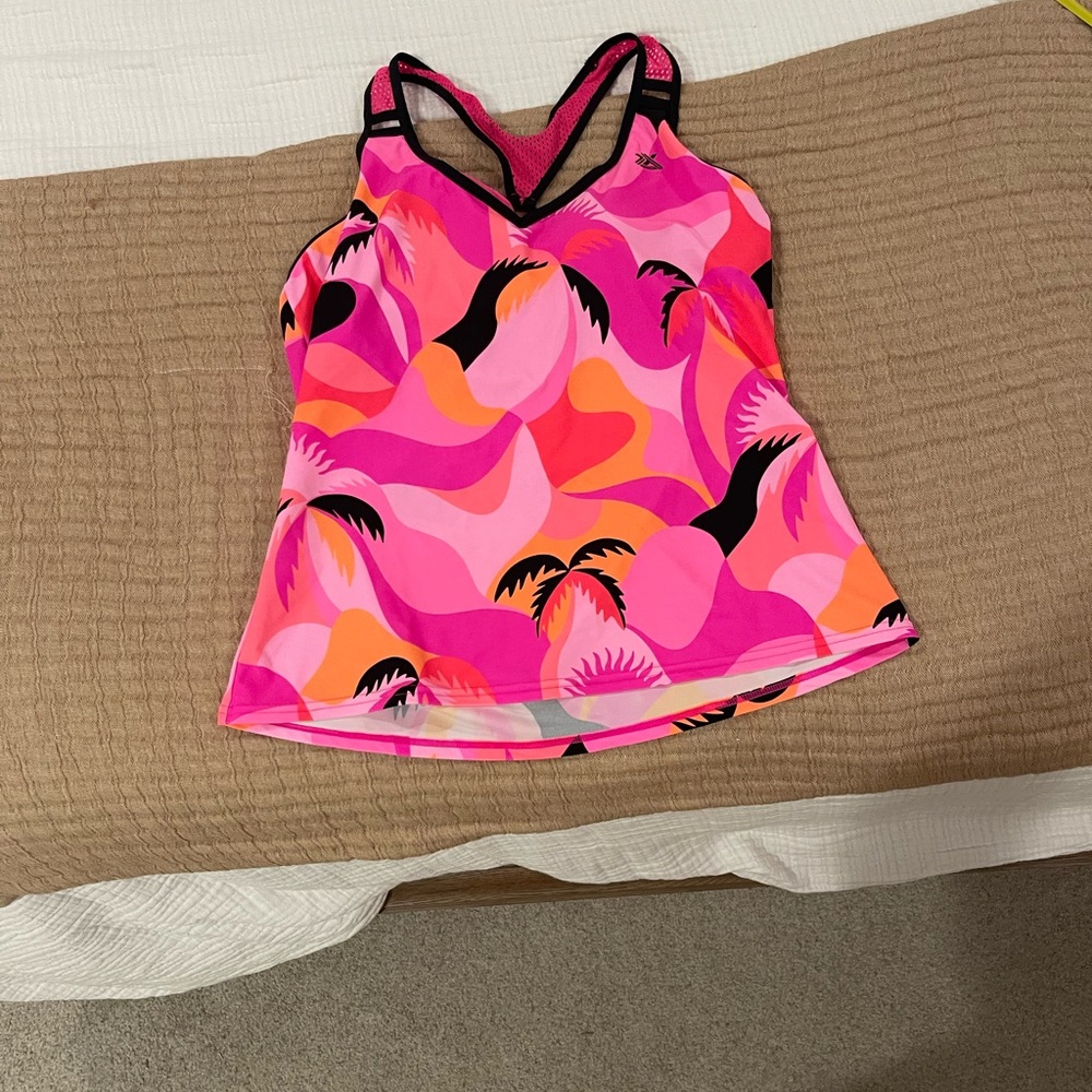 ZeroXposur Hot Pink and Black Women's Swim Top with Colorful Pattern